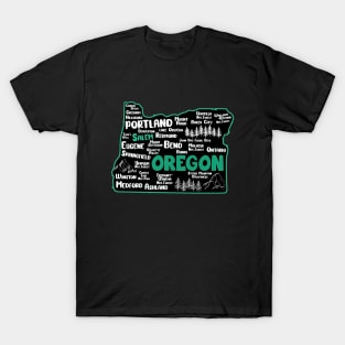 Cute map of Salem Oregon, Portland, Eugene, Springfield, Bend, Ontario, Medford T-Shirt